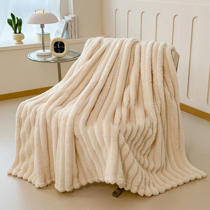 Cozy Stripe Flannel Throw Blanket Waterproof Sofa Bed Cover