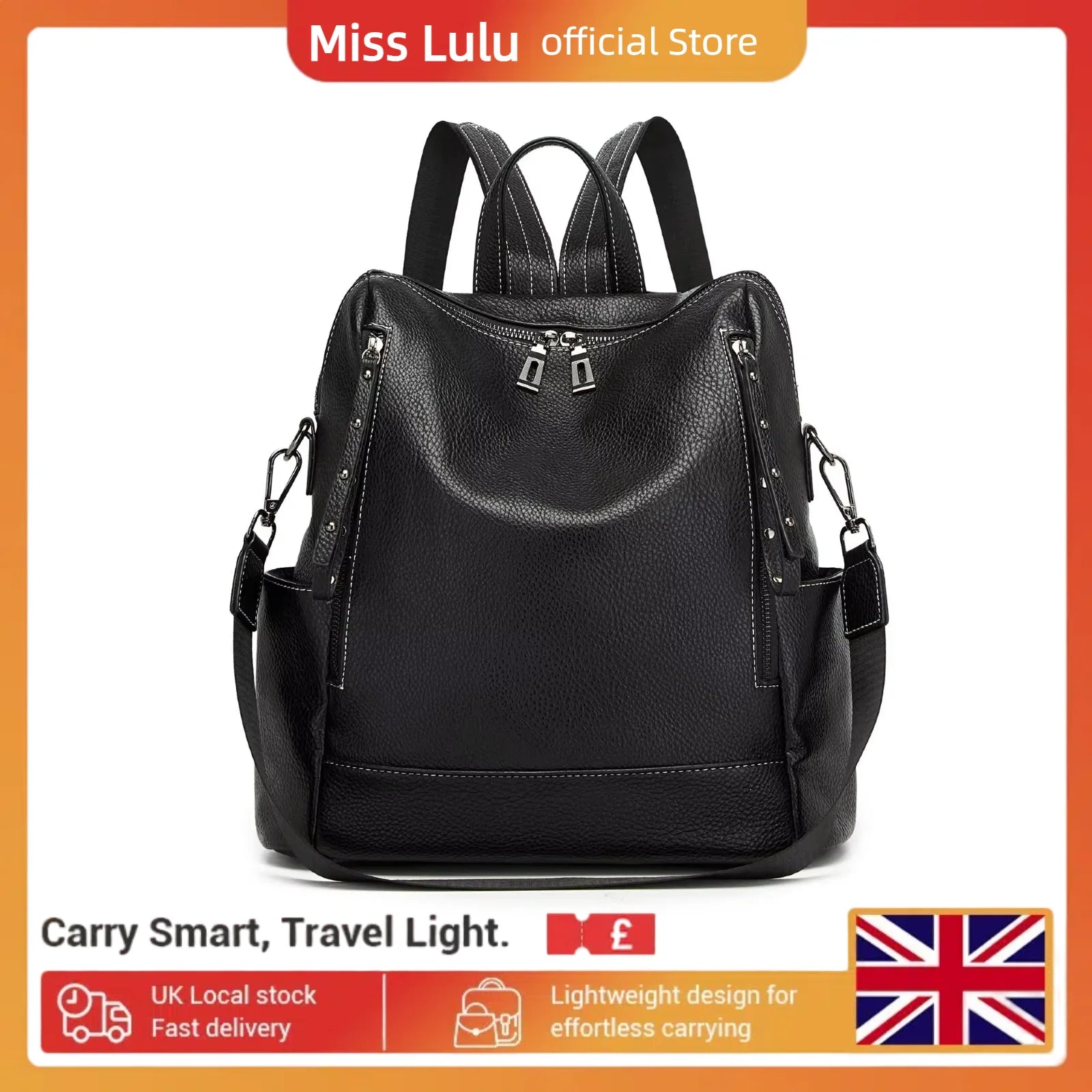 Miss Lulu Women's Anti-Theft PU Backpack, Large Capacity Convertible Shoulder Bag for School, Work, Travel & Daily Use, Multi-Po