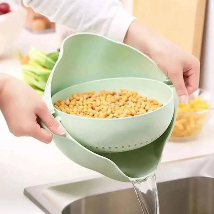 Double Layer Vegetable Washing & Drain Basket with Rotating Strainer