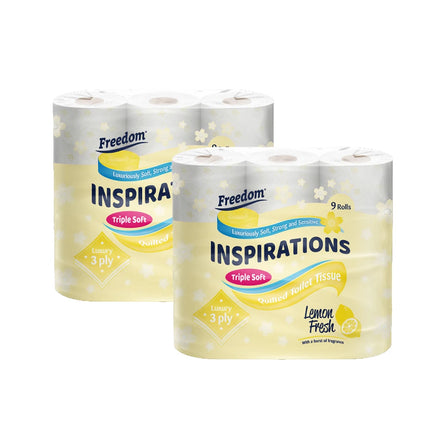 OKEYWOW Freedom Quilted 3-Ply Lemon Scent Toilet Paper 9-pack, soft, luxury bathroom rolls with quilted design and fresh scent.