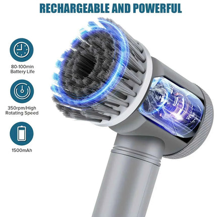 Cordless Electric Spin Scrubber with 5 Cleaning Brush Heads