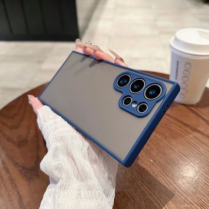 Samsung matte transparent shockproof phone case by OKEYWOW for S21, S20 Ultra, Note20, A71, A53, and A34 models, showing clear design and protection.