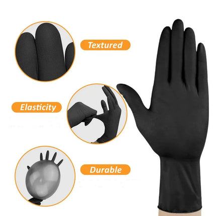 NitraGuard Black Nitrile Disposable Gloves Latex Free for Cleaning Mechanic & Beauty Use