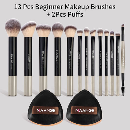 Velora Beauty 13pcs Makeup Brush Set Soft Fluffy Powder Eyeshadow Kabuki Blending with 2 Air Cushion Puffs