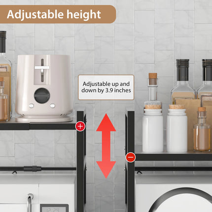 2-Tier Microwave Rack Expandable Kitchen Counter Organizer with Hooks Storage Shelf