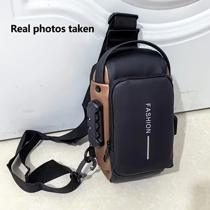 Men’s sling bag by OKEYWOW made of oxford fabric with zip closure, designed for motorcycle, crossbody, or daily commute use.