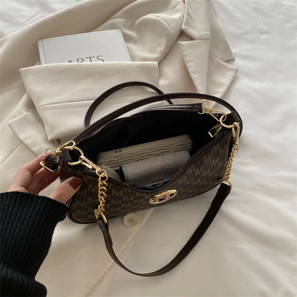 Vintage M Letter Crossbody Bag PU Leather Shoulder Messenger Tote Handbag Purse