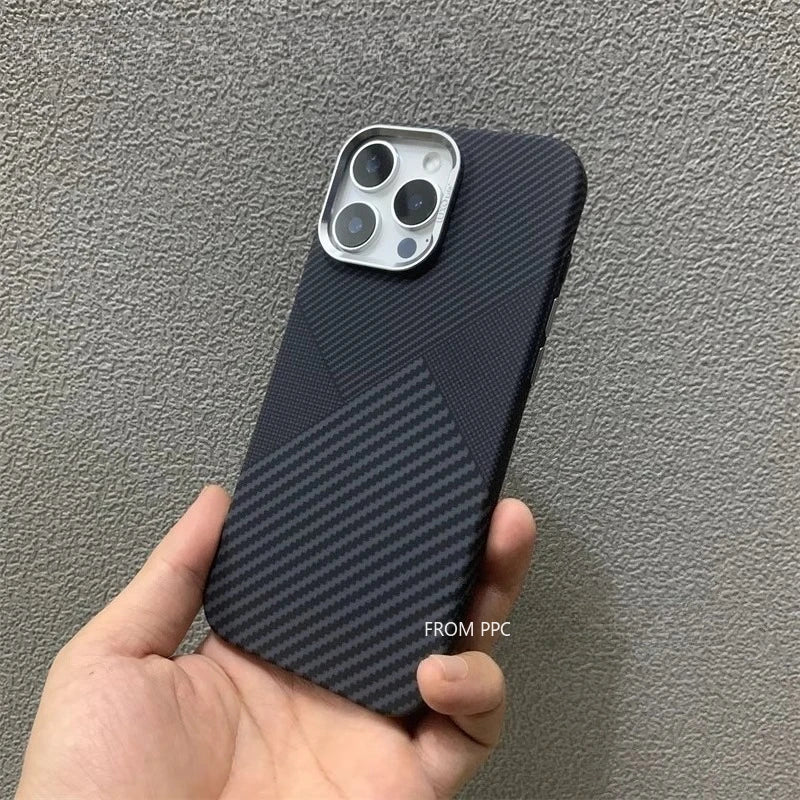 Geometric Triangle Armor Magnetic Case for iPhone 15 16 17 Pro Max Both Shades Carbon Matte Cover Camera Frame Shockproof Shell