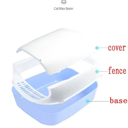 OKEYWOW kitty cat litter box with semi-enclosed splashproof design, pet toilet tray, and bedpan for easy cleaning.