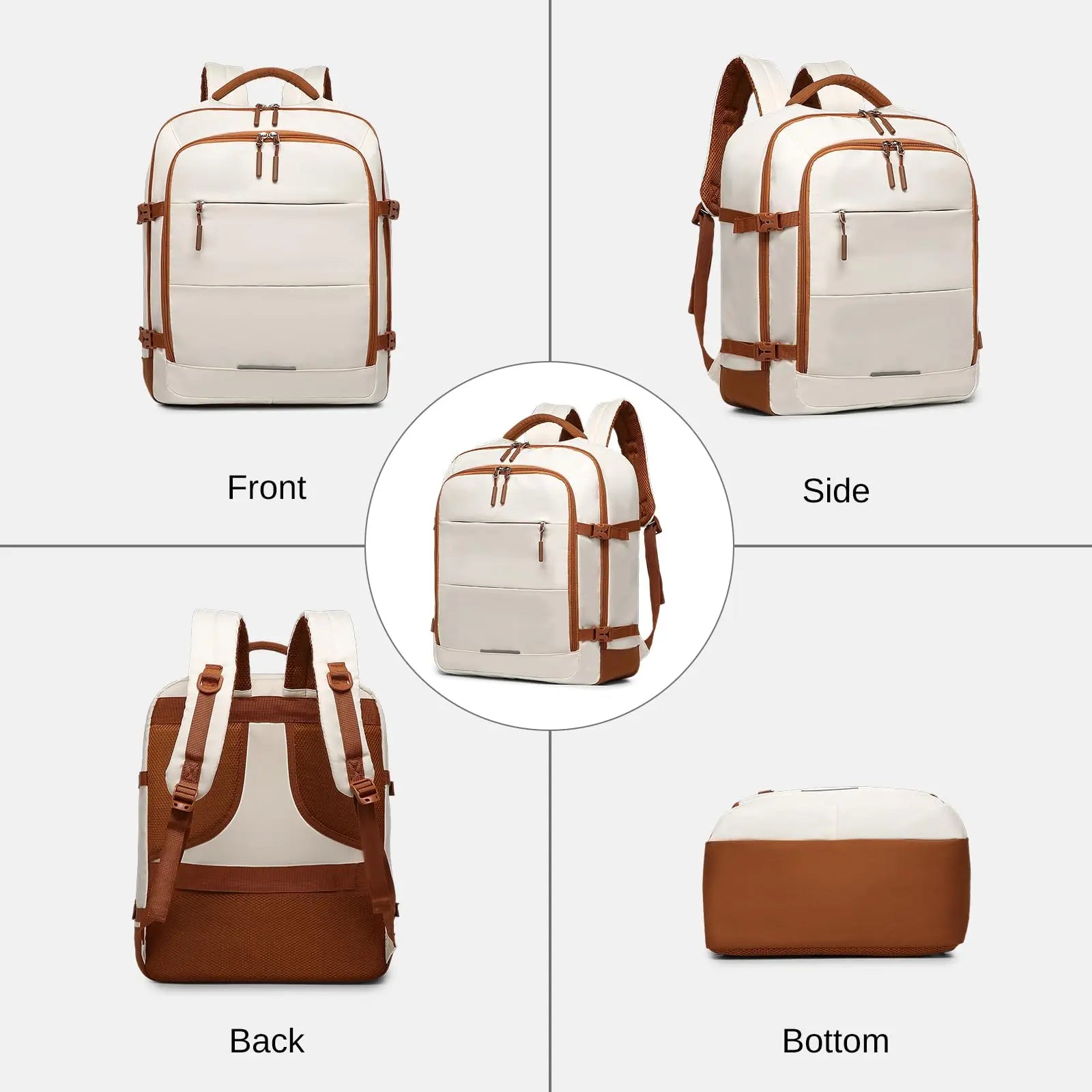 Cabin Travel Backpack 45 x 36 x 20 cm Easyjet Luggage Bag Laptop Weekend Duffel Bag 30L (Beige/Brown)