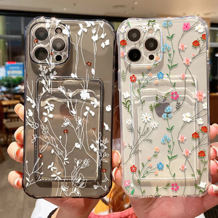 OKEYWOW Flower Wallet iPhone case with card slots, soft cover for iPhone 12-16 models, featuring a colorful floral design.