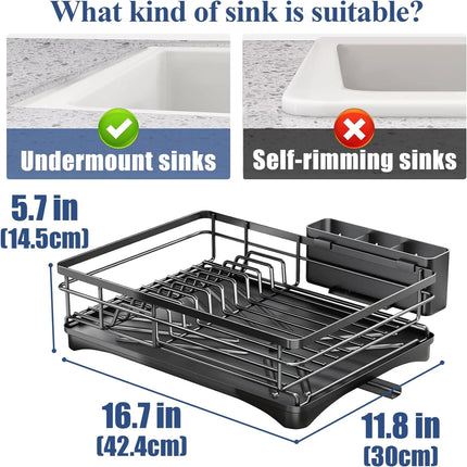AquaDry Dish Rack Rustproof Drainboard Kitchen Counter Utensil Holder Organizer