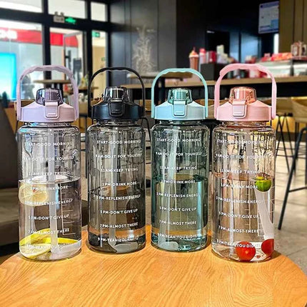 2L Large Straw Water Bottle Portable Sports Gym Fitness Drink Cup