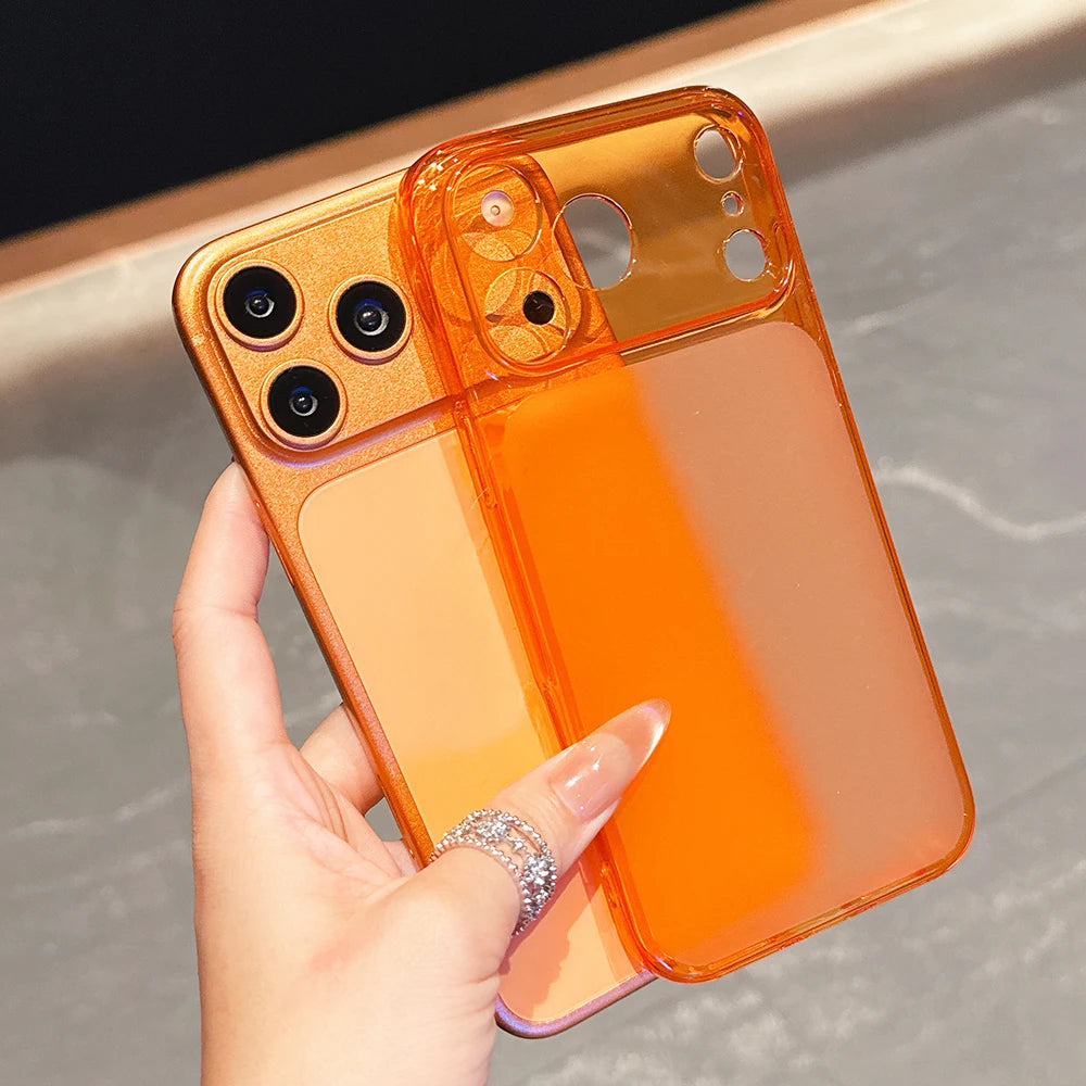 17ProMax-Look Orange Transparent Case for iPhone 13/14/15/16/17 Pro Max – Clear Matte Ultra-Thin Soft TPU Cover
