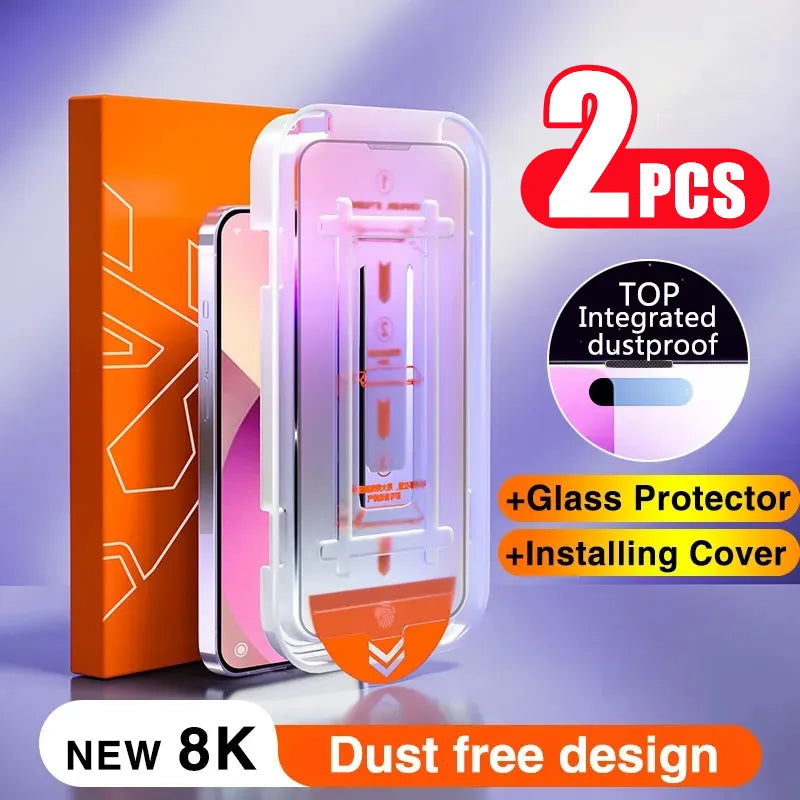 2pcs New 8K Oleophobic Coating Screen Protector: Dust-Free Installation for iPhone 13, 11, 12, 14 Pro Max, Mini, XS Max, X, 15 - Anti-Spy Glass Technology Ensures Privacy Protection