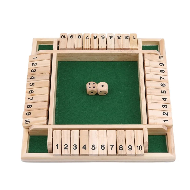 Deluxe Four-Sided Shut The Box Board Game Set: Includes Dice, Perfect for Party Clubs and Drinking Games for Adults and Families