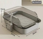 OKEYWOW semi-enclosed kitty litter box with splashproof design, pet toilet tray, and bedpan for cats.