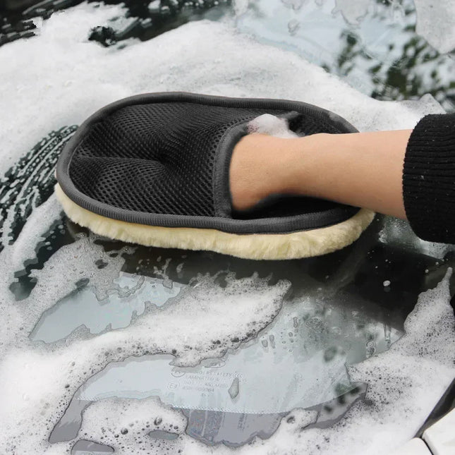 VelvetDrive Plush Car Wash Glove Thick Microfiber Wax Polishing Mitt Auto Care