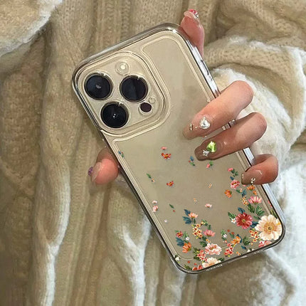Clear silicone case for iPhone 11, 12, 13, 14, 15 Pro Max and XR, XS, SE from OKEYWOW, shockproof protective cover with floral design.