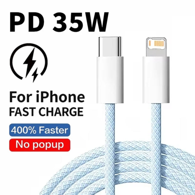 35W Fast Charging USB-C to Lightning Cable iPhone 14/13/12/11/X Quick Charge Braided 1m/2m - OKEYWOW