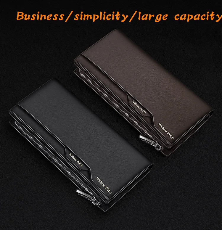 WilliamPOLO Male Genuine Leather Wallets Men Wallet Credit Business Card Holders Fashion Mobile Phone Bag Zipper Purse Handbag