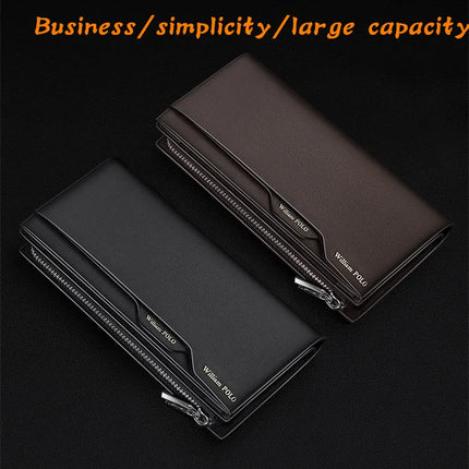 OKEYWOW WilliamPOLO men's genuine leather wallet and zipper card holder with business phone bag and purse design.
