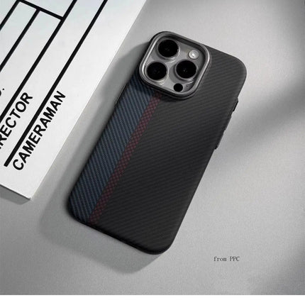 OKEYWOW iPhone 16/15/14 Pro Max carbon fiber magnetic MagSafe case with wireless charging and camera ring armor cover.