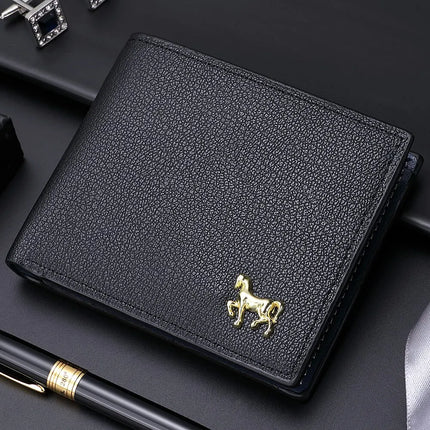 Men's horizontal multi-functional leather wallet by OKEYWOW with zipper coin pocket and credit card holder, suitable for business use.