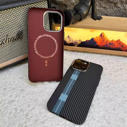 OKEYWOW iPhone 17/16/15 Pro Max carbon fiber MagSafe case with camera lens protection and hard PC cover, black design