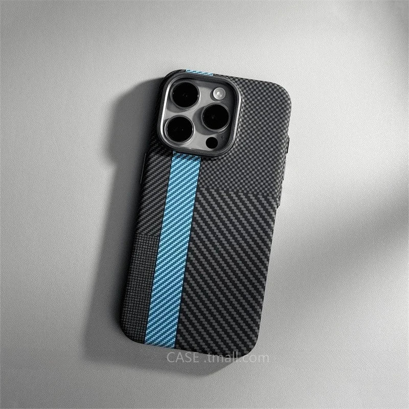 Relief Carbon Fiber MagSafe Case for iPhone 15 Pro Max 16 17 Pro Phone Cover Camera Metal Lens Protective Shell Hard PC Fundas