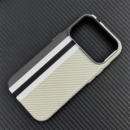 OKEYWOW iPhone 15/16/17 Pro Max carbon MagSafe case with camera lens protection, hard PC cover, and magnetic design.