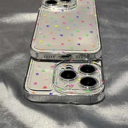 Clear heart-shaped iPhone case by OKEYWOW for models 11 to 15, shockproof soft cover with heart design.