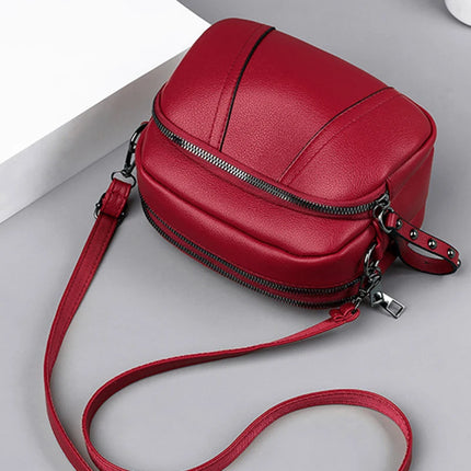 Women Rivet Crossbody Phone Bag Soft Leather Small Square Shoulder Bag Zipper Purse