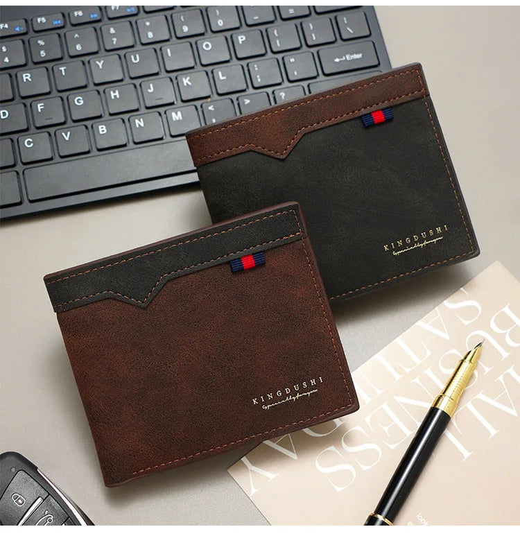 2025 New Men's Bifold Short Wallet Fashionable Minimalist Casual Multi Slot Purse Large Capacity Zipper Man Wallet with Coin Bag