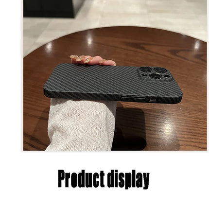OKEYWOW iPhone carbon fiber case with ultra-thin hard back and camera protection for iPhone 11 to 17 Pro Max models