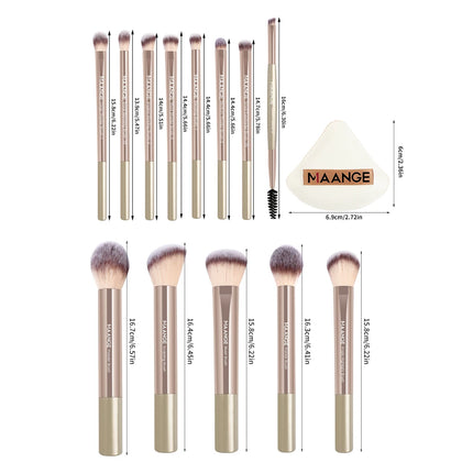 Velora Beauty 13pcs Makeup Brush Set Soft Fluffy Powder Eyeshadow Kabuki Blending with 2 Air Cushion Puffs
