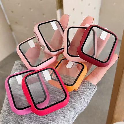 OKEYWOW Apple Watch tempered glass case and screen protector for Series 10-3, 45mm, 44mm, 41mm, 40mm, 38mm models.
