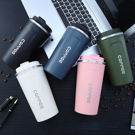 OkeyWOW stainless steel travel coffee mug with 350ml and 500ml sizes, insulated vacuum flask, leak-proof thermos bottle