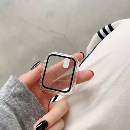 OKEYWOW Apple Watch tempered glass screen protector for Series 10-3 SE, fits 38mm to 46mm models, durable and clear.