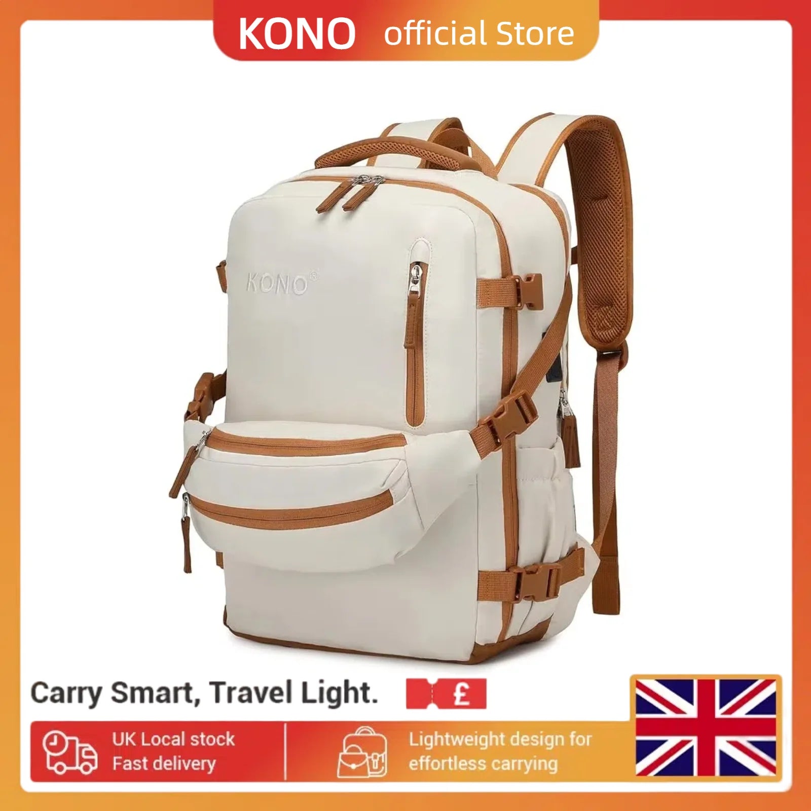 2-in-1 Travel Backpack with USB Port & Detachable Waist Bag - Laptop Rucksack for Men/Women, School & Weekender Daypack