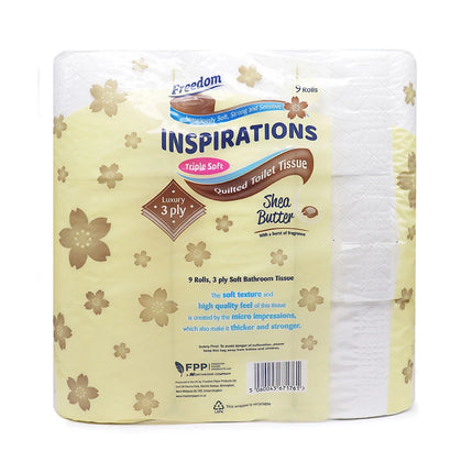 OKEWOW Freedom Quilted 9-pack 3-ply Shea Butter soft toilet tissue bathroom rolls, plush and luxurious toilet paper for bathroom use