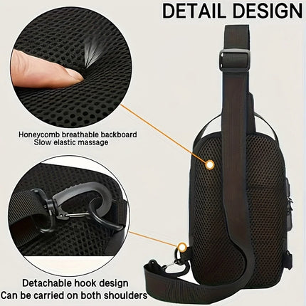Men’s Oxford fabric sling bag by OKEYWOW with zip closure, motorcycle style, crossbody design, and phone pocket for daily commuting.