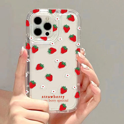 OKEYWOW iPhone strawberry flower shockproof case for models 11 to 17, featuring colorful floral design and airbag protection.