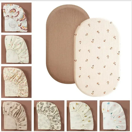 Breathable OKEYWOW muslin cotton fitted crib sheet in solid color, perfect for newborns and universal crib bed fit.