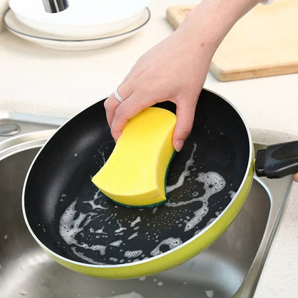 OKEYWOW Nano Emery Dish Sponge for kitchen rust stain removal, shown in a stack of cleaning sponges with a textured surface.