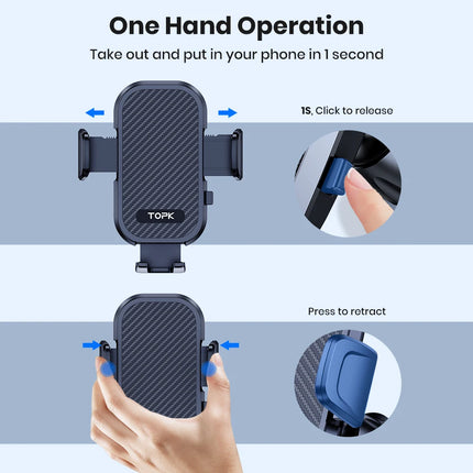 TOPK Extendable Car Phone Holder Metal Hook Air Vent Mount Stable Grip Stand