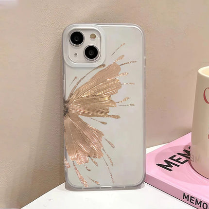 OKEYWOW gold butterfly TPU clear shockproof case for iPhone 12, 13, 14, 15, 16, 17 Pro Max Mini Plus in a close-up view