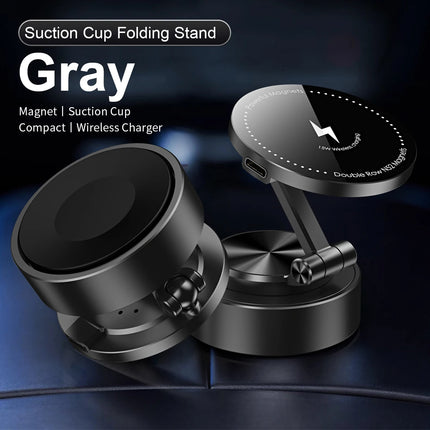 AutoGrip Dual Side Magnetic Car Phone Holder Vacuum Mount Wireless Charging 360° Rotation Stand