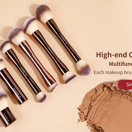 Velora Beauty 2pcs Kabuki Makeup Brush Set Flat Angled Foundation Powder Blush Soft Bristles