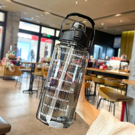 2L Large Straw Water Bottle Portable Sports Gym Fitness Drink Cup